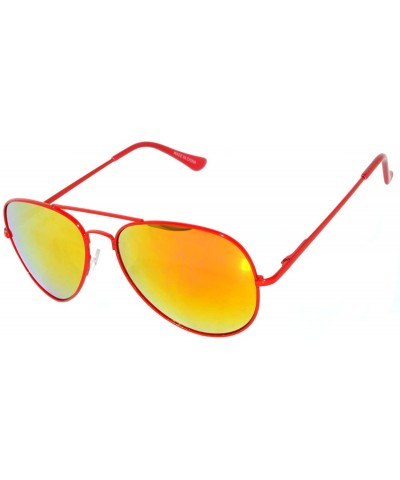 Aviator Colored Metal Frame with Full Mirror Lens Spring Hinge - Red_mirror_lens - C8122DPSTNL $17.80