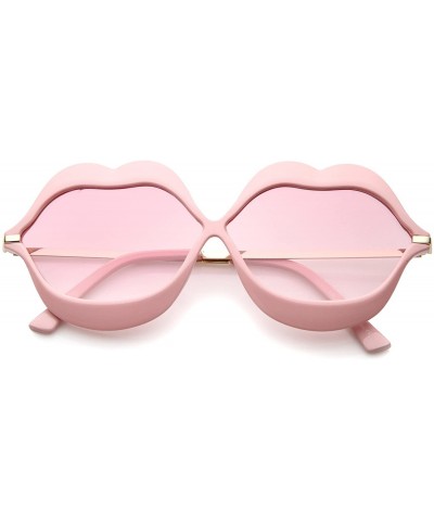 Oversized Oversize Lip Shape Frame Metal Temples Gradient Lens Novelty Sunglasses 63mm - Pink-gold / Pink Gradient - CF12MYV0...