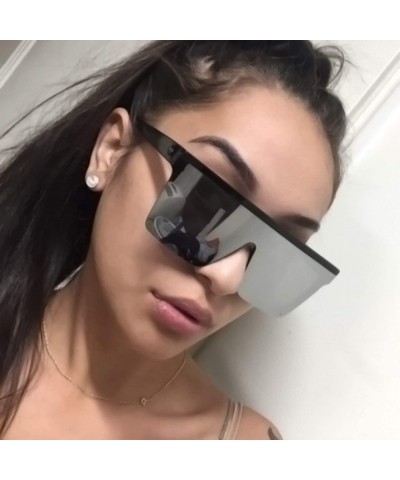 Square Flat Top Sunglasses Men Women Square Shades Gradient Sun Glasses Cool One Piece UV400 Mirror - C11 - CH1985EWKRO $26.88