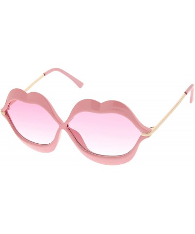 Oversized Oversize Lip Shape Frame Metal Temples Gradient Lens Novelty Sunglasses 63mm - Pink-gold / Pink Gradient - CF12MYV0...