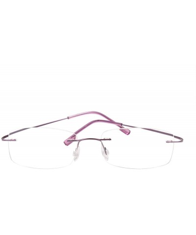Square Memory Titanium Frameless Lightweight Reading Glasses Hingeless Flexibled Frames for Mens Womens - Purple - C218QSLYCQ...