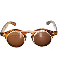 Round New Fashion Vintage Retro Steampunk Wayfarer Circle Flip Up Sunglasses - Leopard-gold - CU11U2PX0XJ $12.40