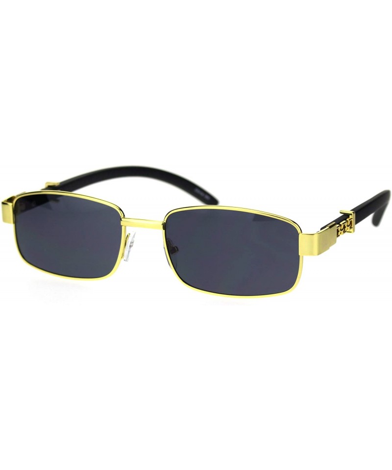 Rectangular Mens OG Rapper Narrow Rectangular Chain Arm Baroque Sunglasses - Yellow Gold Solid Black - CZ18STG5GZ8 $9.72