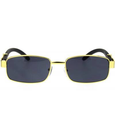 Rectangular Mens OG Rapper Narrow Rectangular Chain Arm Baroque Sunglasses - Yellow Gold Solid Black - CZ18STG5GZ8 $9.72