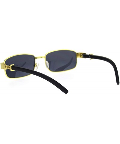 Rectangular Mens OG Rapper Narrow Rectangular Chain Arm Baroque Sunglasses - Yellow Gold Solid Black - CZ18STG5GZ8 $9.72