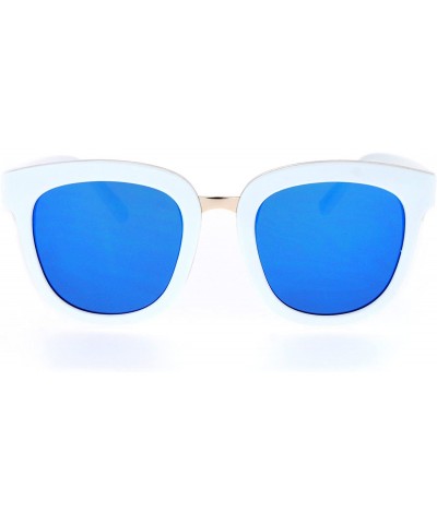 Rectangular Flat Mirrored Lens Futuristic Horned Rim Womens Sunglasses - White Blue - CJ12N20JBAH $10.72