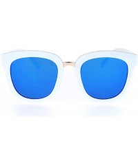 Rectangular Flat Mirrored Lens Futuristic Horned Rim Womens Sunglasses - White Blue - CJ12N20JBAH $10.72
