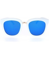 Rectangular Flat Mirrored Lens Futuristic Horned Rim Womens Sunglasses - White Blue - CJ12N20JBAH $10.72