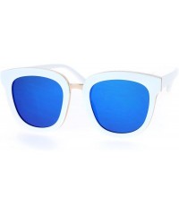 Rectangular Flat Mirrored Lens Futuristic Horned Rim Womens Sunglasses - White Blue - CJ12N20JBAH $10.72