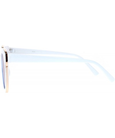 Rectangular Flat Mirrored Lens Futuristic Horned Rim Womens Sunglasses - White Blue - CJ12N20JBAH $10.72