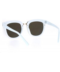 Rectangular Flat Mirrored Lens Futuristic Horned Rim Womens Sunglasses - White Blue - CJ12N20JBAH $10.72