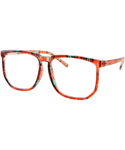 Square Non-prescription Glasses Frame Clear Lens Eyeglasses - Casual Fashion - Large - Red Plaid - C418RECT0I3 $10.57