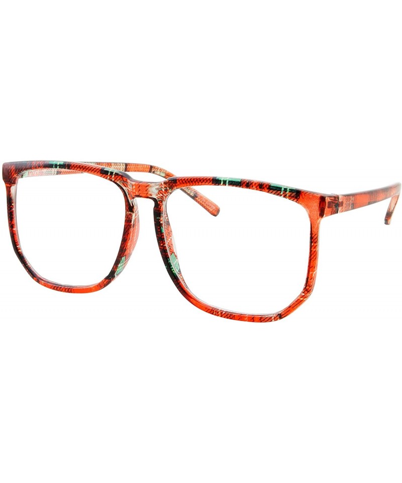 Square Non-prescription Glasses Frame Clear Lens Eyeglasses - Casual Fashion - Large - Red Plaid - C418RECT0I3 $10.57