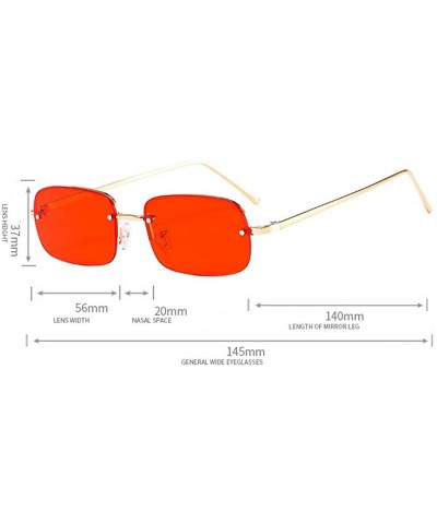 Square Small Rectangle Red Sunglasses Women Rimless Square Sun Glasses Men Punk Style Female Metal Retro Glasses - CG1943XQ6U...