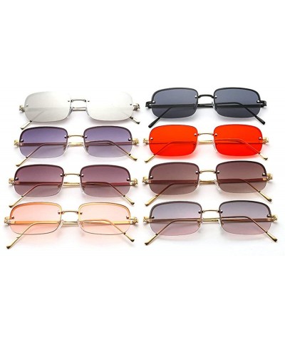 Square Small Rectangle Red Sunglasses Women Rimless Square Sun Glasses Men Punk Style Female Metal Retro Glasses - CG1943XQ6U...