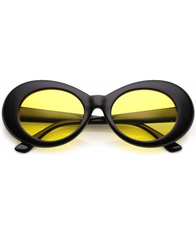 Oval Bold Retro Oval Mod Thick Frame Sunglasses Clout Goggles with Color Tinted Round Lens 51mm - Black / Yellow - CS182KNOZA...