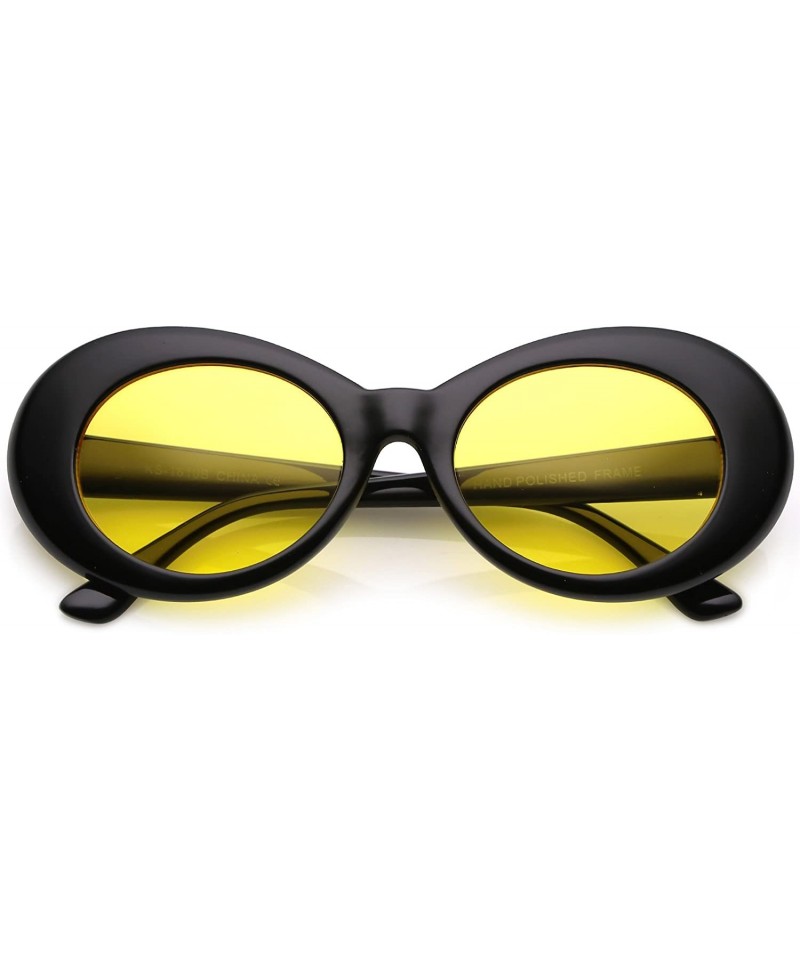 Oval Bold Retro Oval Mod Thick Frame Sunglasses Clout Goggles with Color Tinted Round Lens 51mm - Black / Yellow - CS182KNOZA...