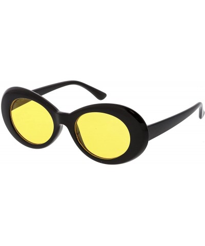 Oval Bold Retro Oval Mod Thick Frame Sunglasses Clout Goggles with Color Tinted Round Lens 51mm - Black / Yellow - CS182KNOZA...