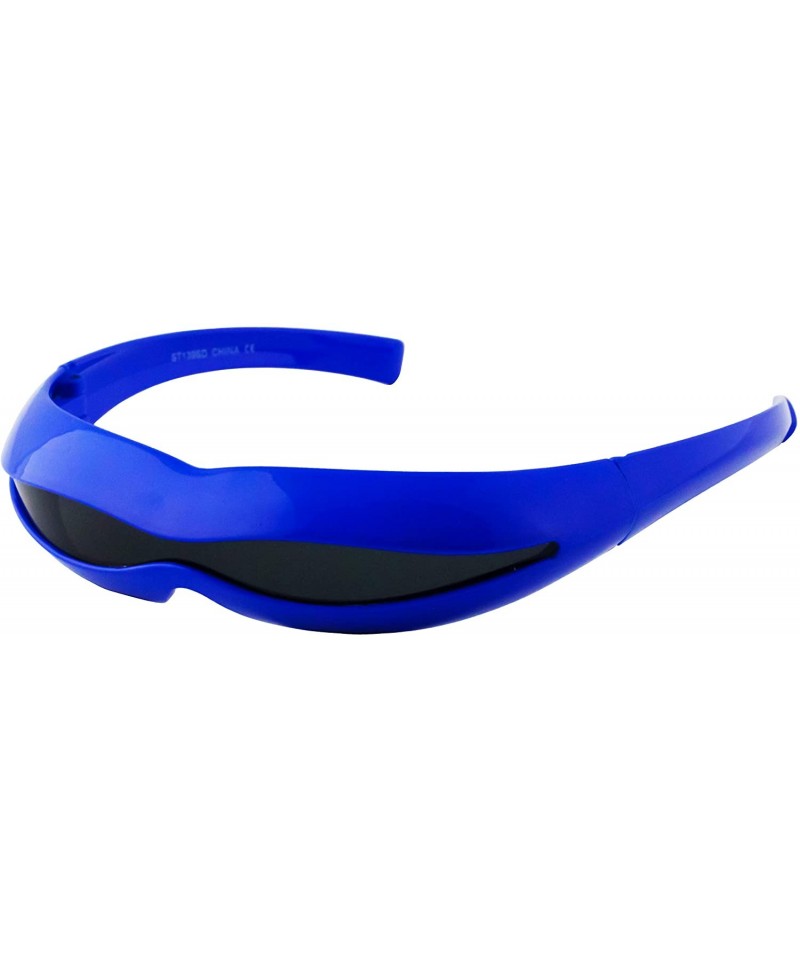 Semi-rimless Futuristic Space Robot Alien Rave DJ Costume Party Cyclops Shield Sun Glasses for Women & Men - Blue - Black - C...