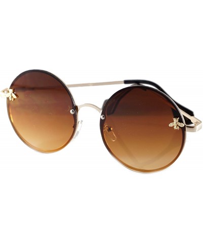 Oversized Retro Hippie Ocean Color Tinted Flat Round Sunglasses Bee Motif A277 - Brown - C618SYOSYSL $23.83