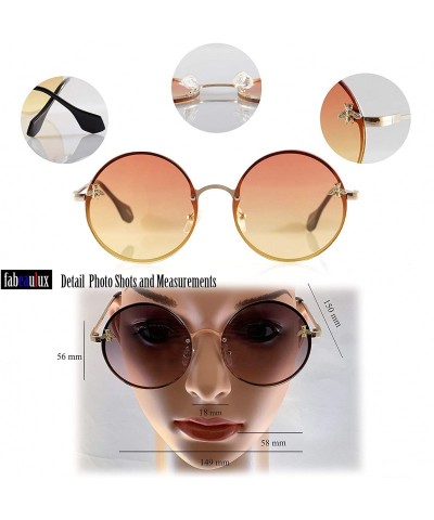Oversized Retro Hippie Ocean Color Tinted Flat Round Sunglasses Bee Motif A277 - Brown - C618SYOSYSL $15.01