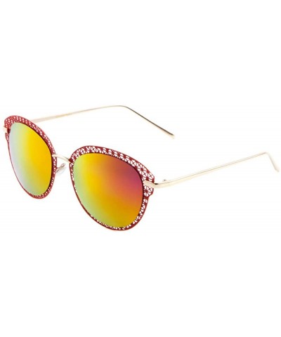 Cat Eye Metal Decorative Frame Flat Rim Round Cat Eye Sunglasses - Red - CX1903WCO90 $12.60