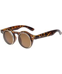 Round New Fashion Vintage Retro Steampunk Wayfarer Circle Flip Up Sunglasses - Leopard-gold - CU11U2PX0XJ $19.64