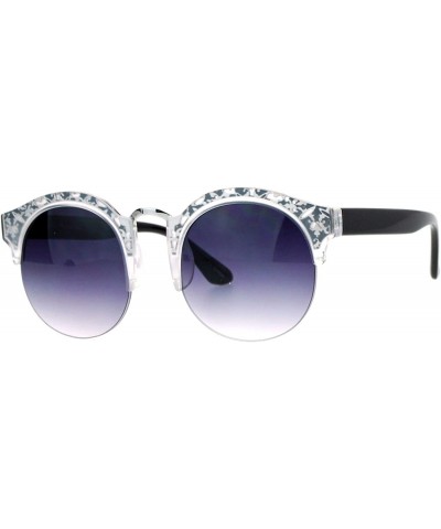Oversized Womens Round Half Rim Sunglasses Layered Die Cut Design Top UV400 - Silver Black - CZ1882YAEQU $23.32