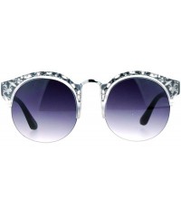 Oversized Womens Round Half Rim Sunglasses Layered Die Cut Design Top UV400 - Silver Black - CZ1882YAEQU $11.51