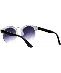 Oversized Womens Round Half Rim Sunglasses Layered Die Cut Design Top UV400 - Silver Black - CZ1882YAEQU $11.51