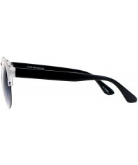Oversized Womens Round Half Rim Sunglasses Layered Die Cut Design Top UV400 - Silver Black - CZ1882YAEQU $11.51