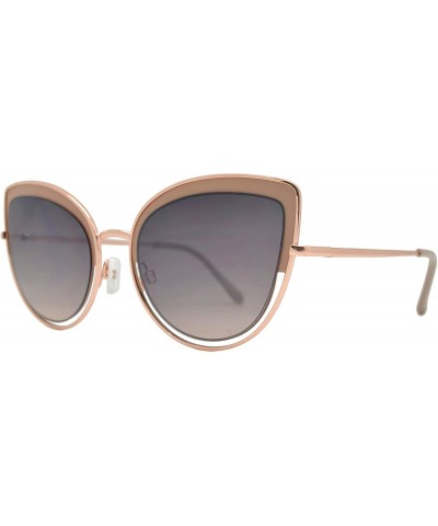 Cat Eye Retro Womens Round Cat Eye Cutout Metal Frame Sunglasses - Beige + Brown - CB18I5A0HH9 $10.37