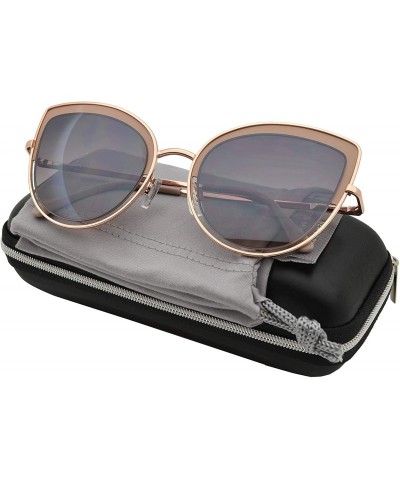 Cat Eye Retro Womens Round Cat Eye Cutout Metal Frame Sunglasses - Beige + Brown - CB18I5A0HH9 $10.37