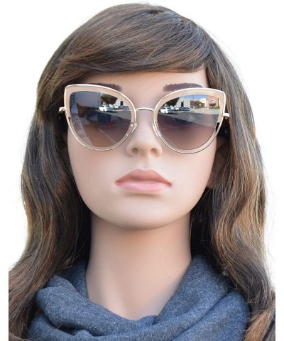 Cat Eye Retro Womens Round Cat Eye Cutout Metal Frame Sunglasses - Beige + Brown - CB18I5A0HH9 $10.37