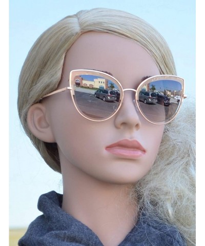 Cat Eye Retro Womens Round Cat Eye Cutout Metal Frame Sunglasses - Beige + Brown - CB18I5A0HH9 $10.37