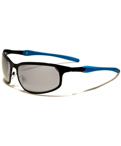 Rectangular Designer Stylish Mirrored Lens Mens Sporty Rectangle Wrap Sunglasses - Black / Blue - C6189293DGD $22.97