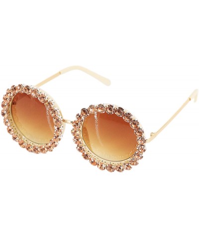 Round Women Fashion Round Pearl Frame Sunglasses UV Protection Sunglasses - Brown Rhinestone - CB18U2I4EQK $25.54