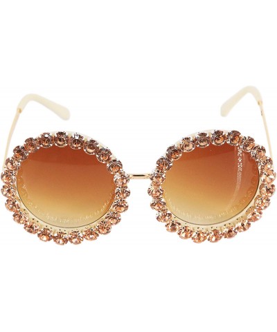 Round Women Fashion Round Pearl Frame Sunglasses UV Protection Sunglasses - Brown Rhinestone - CB18U2I4EQK $11.90