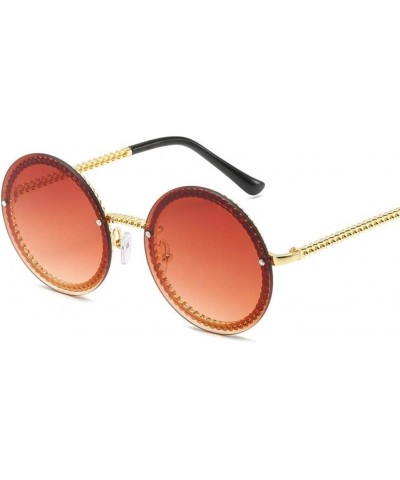 Round Round Sunglasses Women Luxury Rimless Feamle Shades Europe Popular Ins Sun Glasses (Color Gold Red) - CX199EIL9SH $19.33