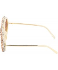 Round Women Fashion Round Pearl Frame Sunglasses UV Protection Sunglasses - Brown Rhinestone - CB18U2I4EQK $26.94