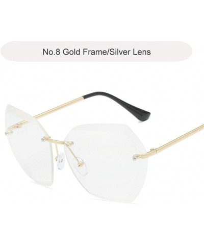 Square Luxury Rimless Sunglasses Women Designer Sun Glasses For Female Alloy Frame Big Shades Glasses - C8 Gold-silver - CQ18...