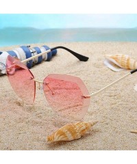 Square Luxury Rimless Sunglasses Women Designer Sun Glasses For Female Alloy Frame Big Shades Glasses - C8 Gold-silver - CQ18...