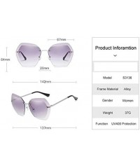 Square Luxury Rimless Sunglasses Women Designer Sun Glasses For Female Alloy Frame Big Shades Glasses - C8 Gold-silver - CQ18...