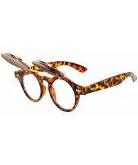 Round New Fashion Vintage Retro Steampunk Wayfarer Circle Flip Up Sunglasses - Leopard-gold - CU11U2PX0XJ $12.40