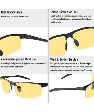 Rimless Sport Yellow Night Vision Glasses for Driving - HBDU HD Night Driving Glasses for Men Women - Black - CT18OXGW2CG $16.58