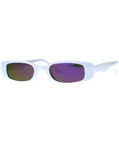 Rectangular Super Slim Sunglasses Womens Thin Rectangular Fashion Mirror Lens UV 400 - White (Purple Mirror) - CZ180X0ODT8 $1...