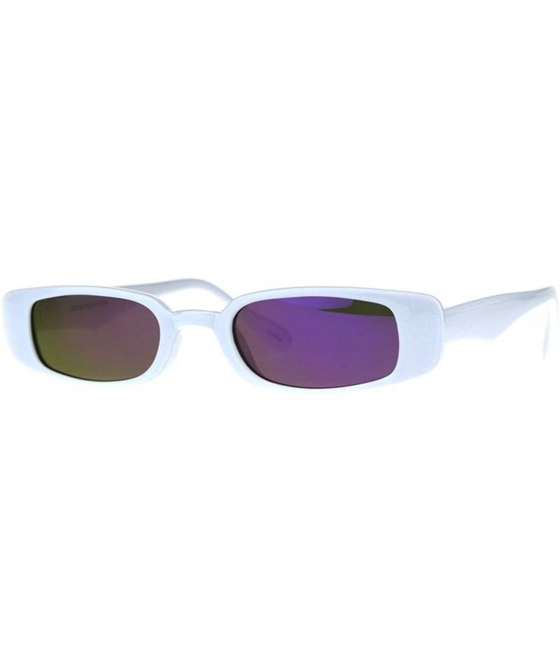 Rectangular Super Slim Sunglasses Womens Thin Rectangular Fashion Mirror Lens UV 400 - White (Purple Mirror) - CZ180X0ODT8 $1...