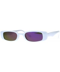 Rectangular Super Slim Sunglasses Womens Thin Rectangular Fashion Mirror Lens UV 400 - White (Purple Mirror) - CZ180X0ODT8 $1...