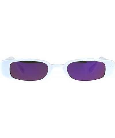 Rectangular Super Slim Sunglasses Womens Thin Rectangular Fashion Mirror Lens UV 400 - White (Purple Mirror) - CZ180X0ODT8 $1...