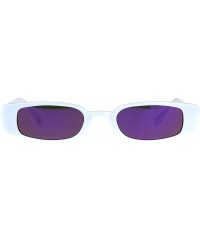 Rectangular Super Slim Sunglasses Womens Thin Rectangular Fashion Mirror Lens UV 400 - White (Purple Mirror) - CZ180X0ODT8 $1...